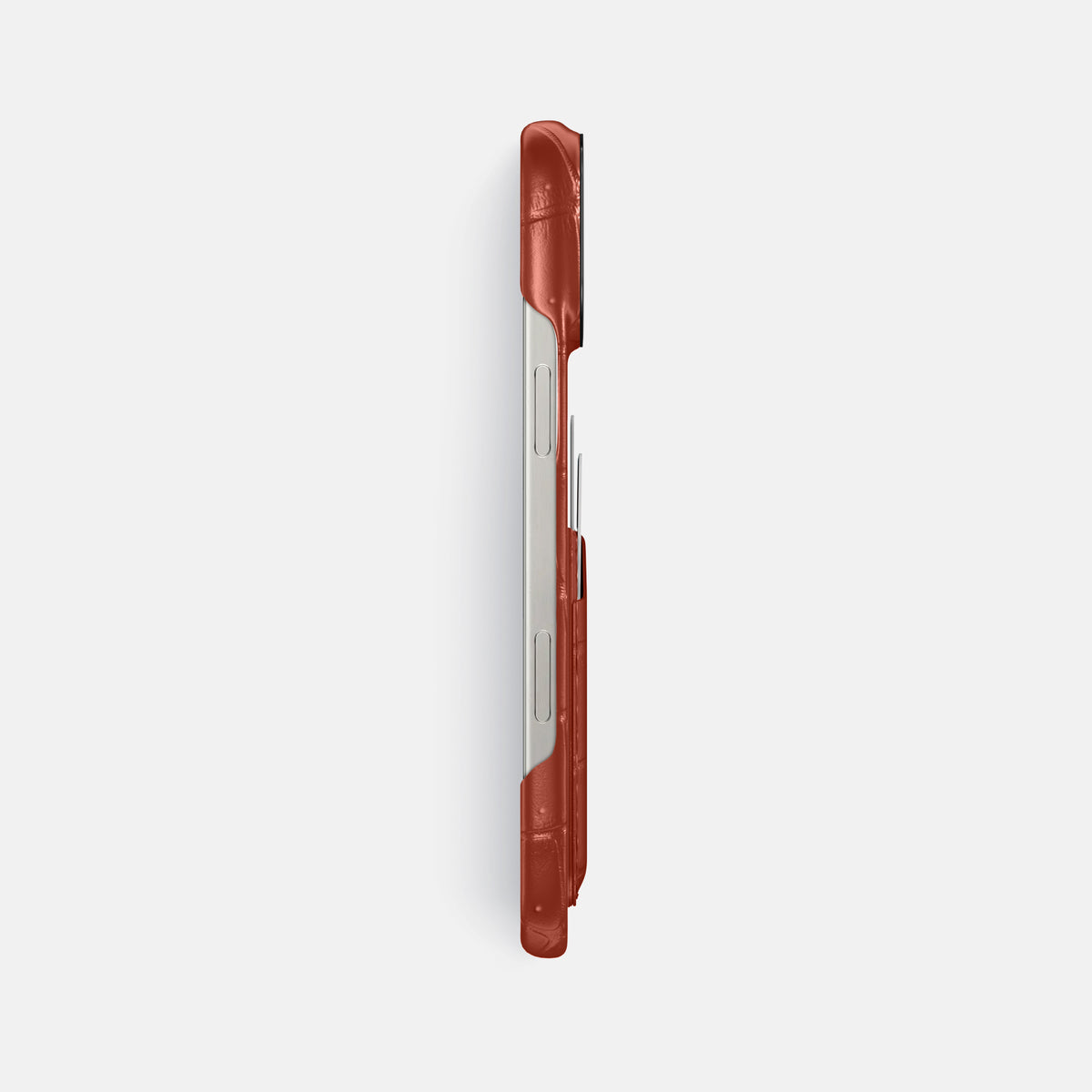 Mahogany-Brown iPhone 16 Pro Max Double Card Case Porosus Crocodile with Black Metal -3 | Mahogany-Brown-Black