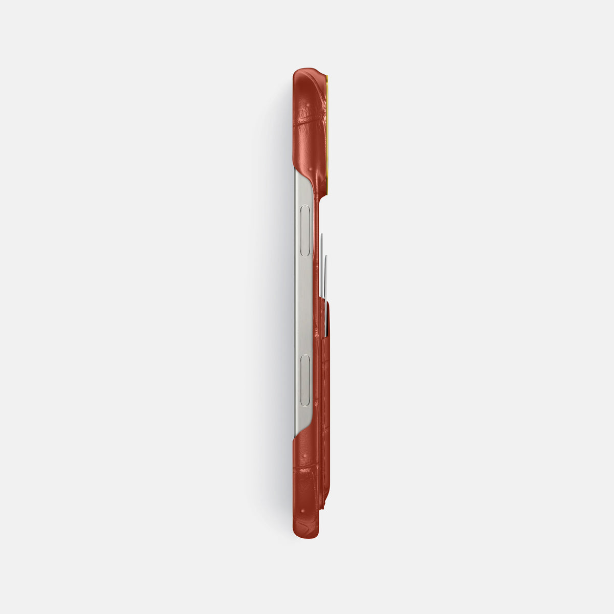 Mahogany-Brown iPhone 16 Pro Max Double Card Case Porosus Crocodile with Gold Metal -3 | Mahogany-Brown-Gold