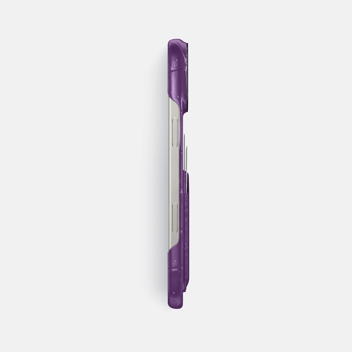 Purple iPhone 16 Pro Max Double Card Case Porosus Crocodile with Black Metal -3 | Purple-Black