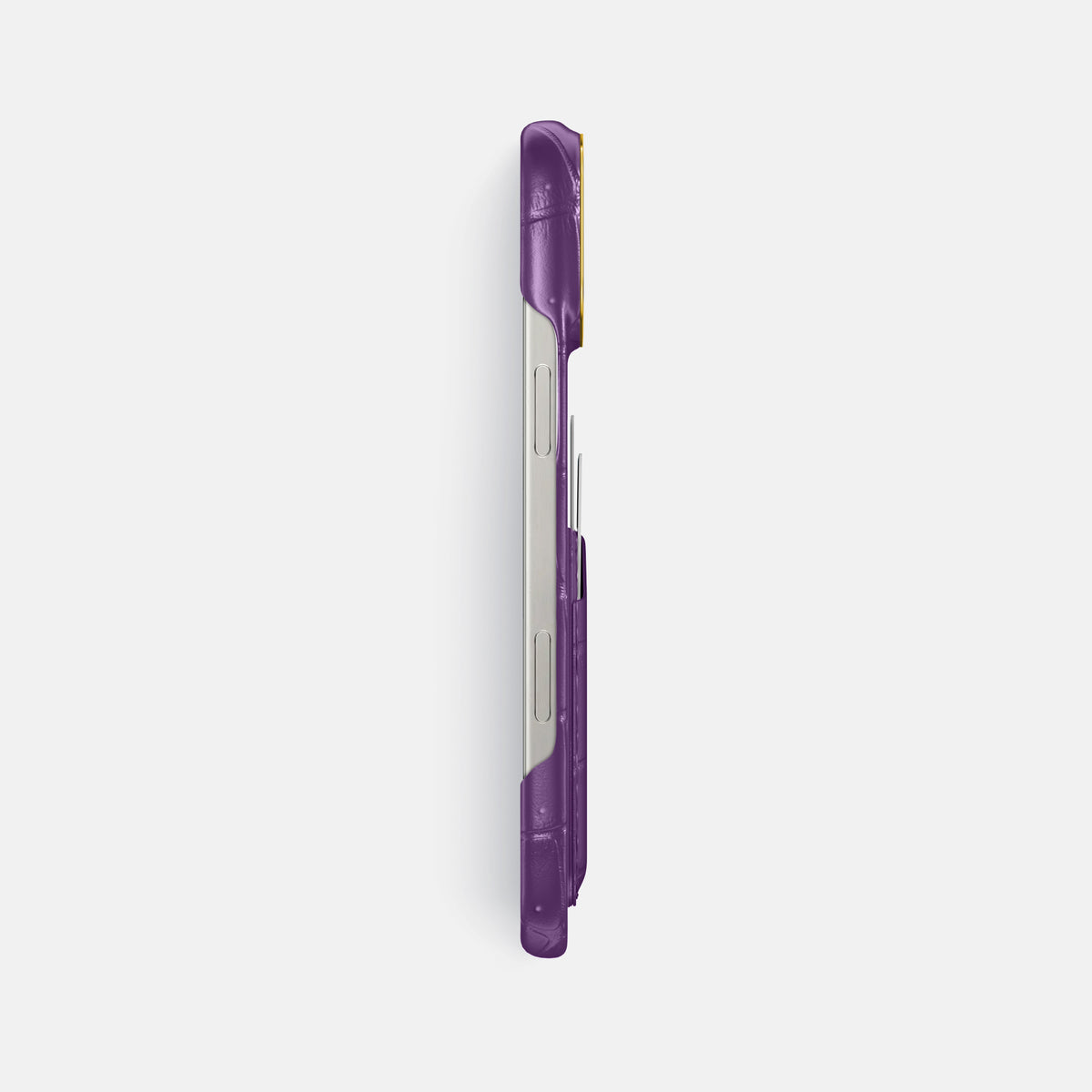 Purple iPhone 16 Pro Max Double Card Case Porosus Crocodile with Gold Metal -3 | Purple-Gold