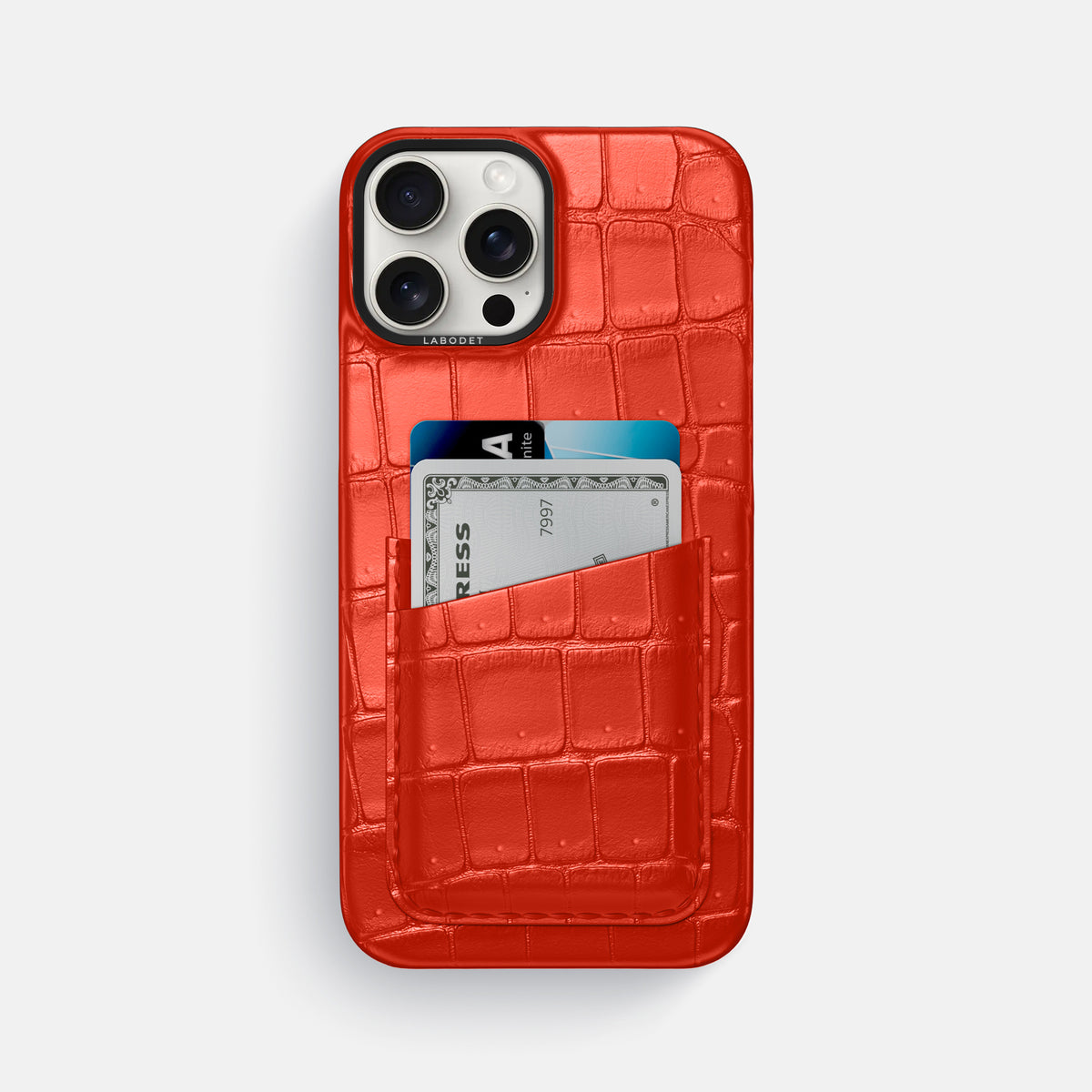 Rust iPhone 16 Pro Max Double Card Case Porosus Crocodile with Black Metal -1 | Rust-Black