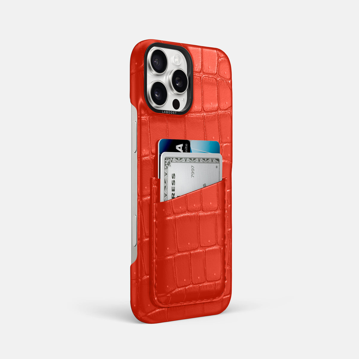 Rust iPhone 16 Pro Max Double Card Case Porosus Crocodile with Black Metal -2 | Rust-Black