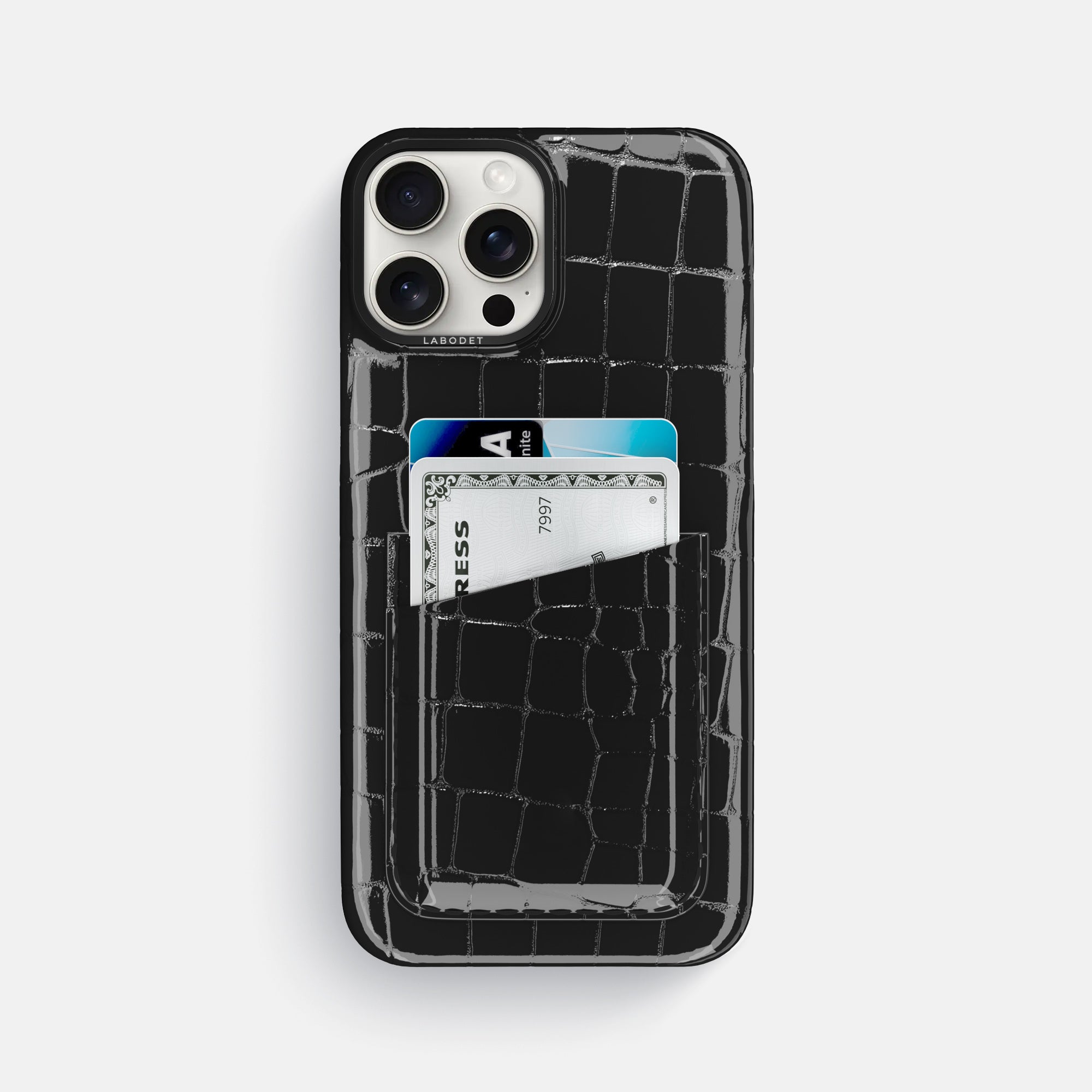 Double Card Case For iPhone 16 Pro Max In Shiny Alligator