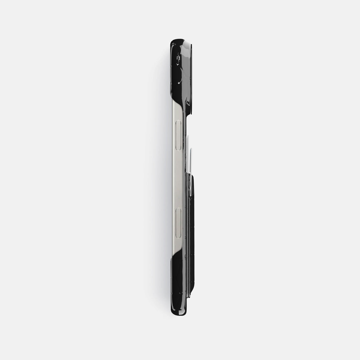 Black iPhone 16 Pro Max Double Card Case Shiny Alligator with Black Metal -3 | Black-Black