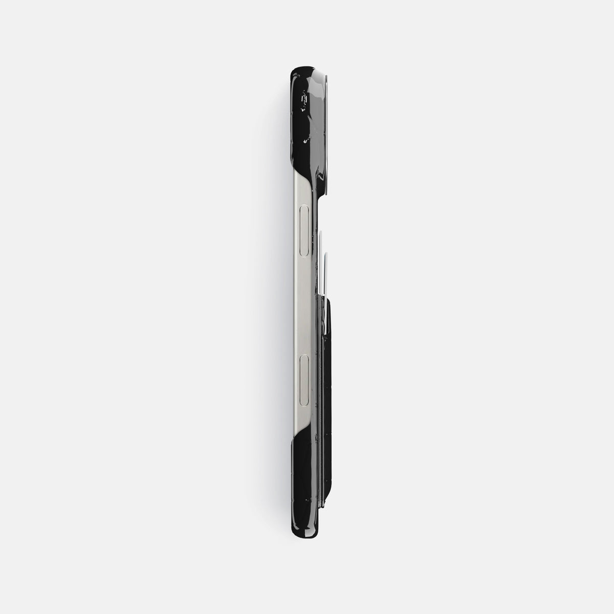 Black iPhone 16 Pro Max Double Card Case Shiny Alligator with Steel Metal -3 | Black-Steel