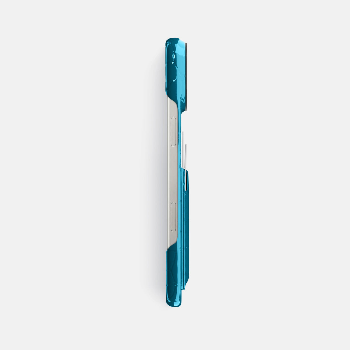 Blue iPhone 16 Pro Max Double Card Case Shiny Alligator with Black Metal -3 | Blue-Black