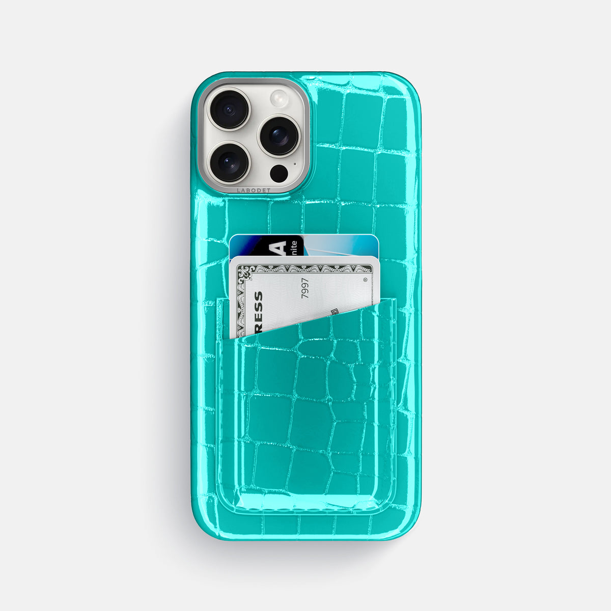 Mint iPhone 16 Pro Max Double Card Case Shiny Alligator with Steel Metal -1 | Mint-Steel