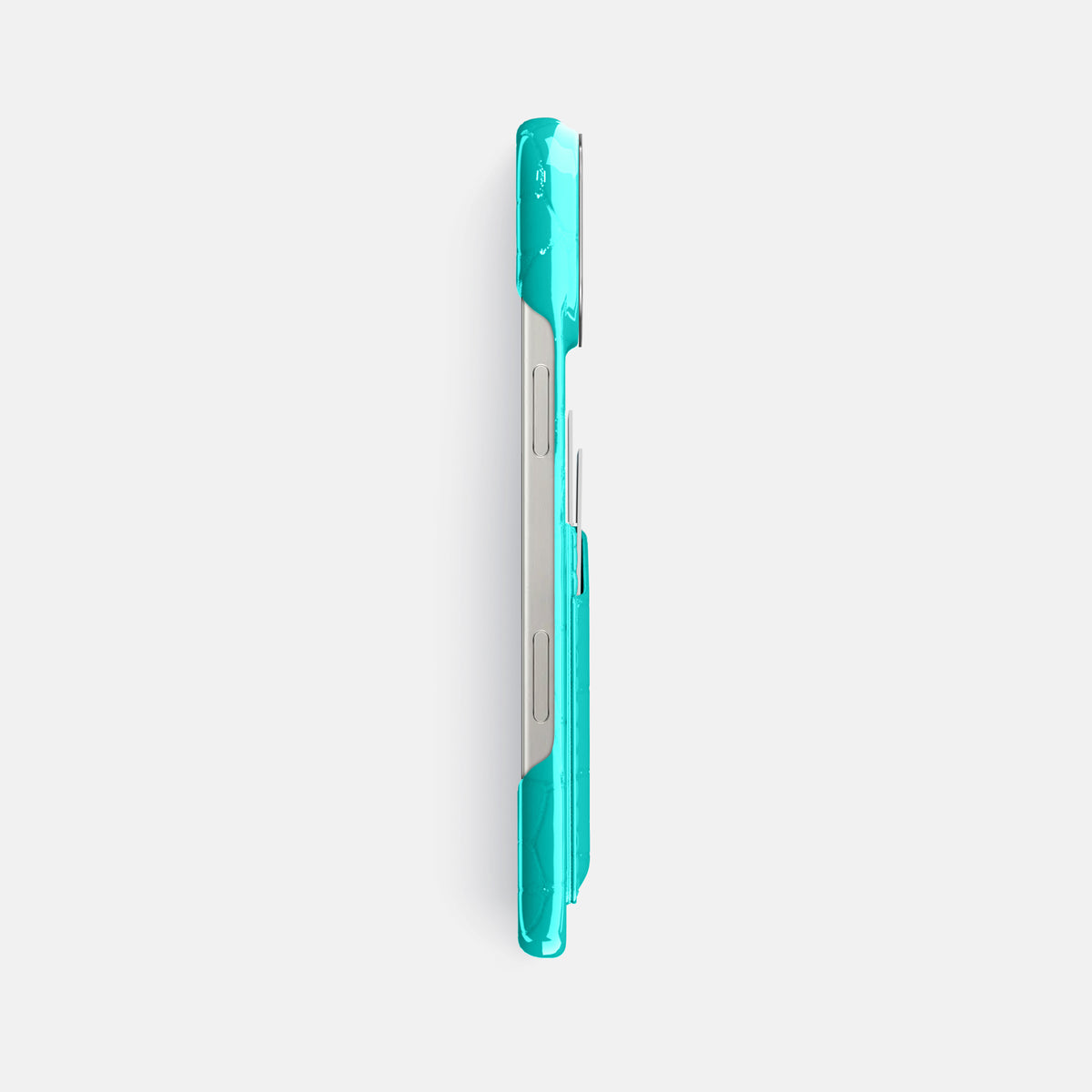 Mint iPhone 16 Pro Max Double Card Case Shiny Alligator with Steel Metal -3 | Mint-Steel