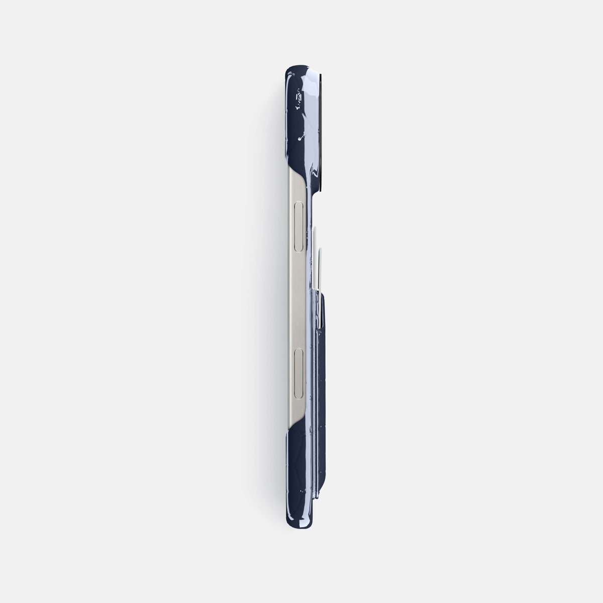 Navy-Blue iPhone 16 Pro Max Double Card Case Shiny Alligator with Black Metal -3 | Navy-Blue-Black