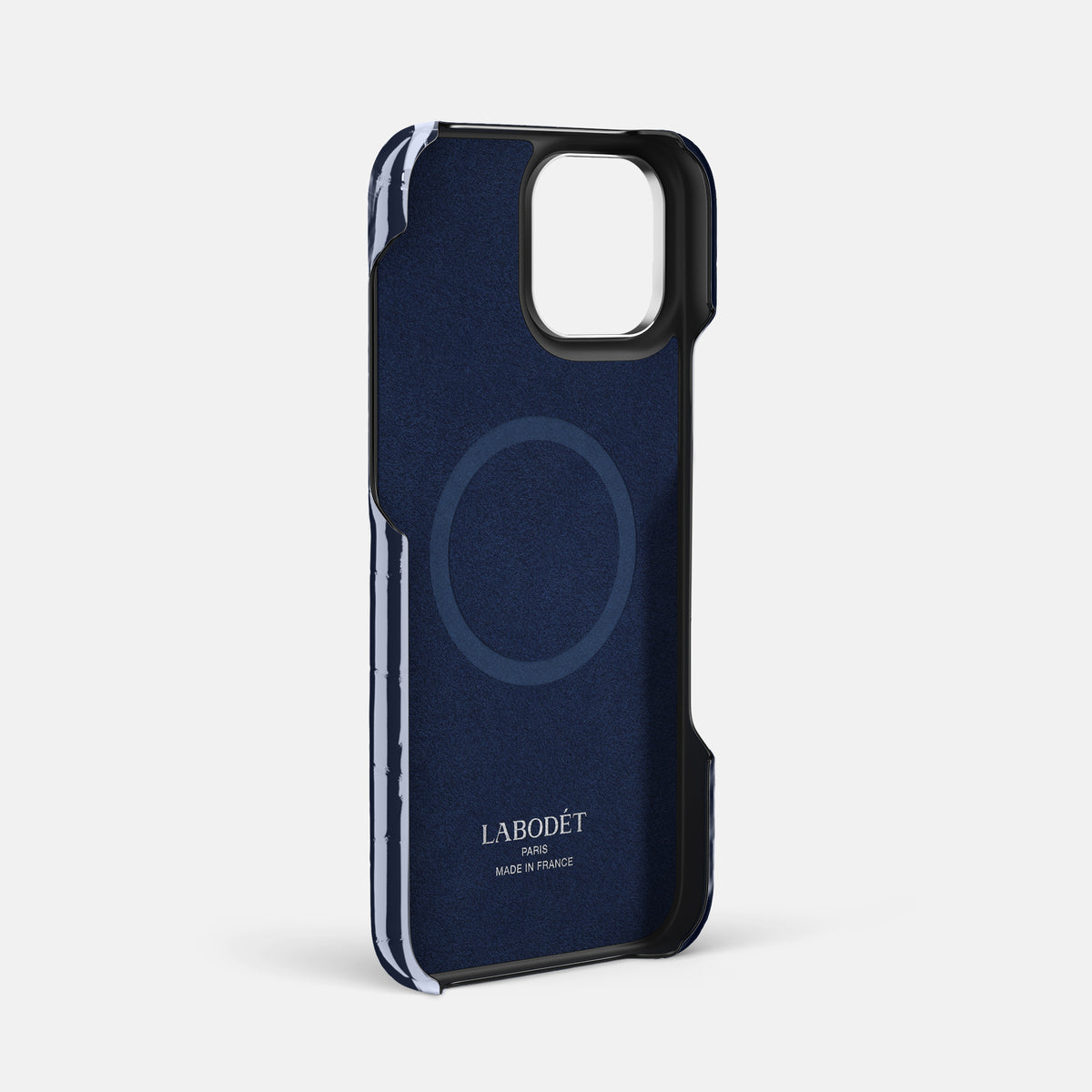 Navy-Blue iPhone 16 Pro Max Double Card Case Shiny Alligator with Steel Metal -4 | Navy-Blue-Steel
