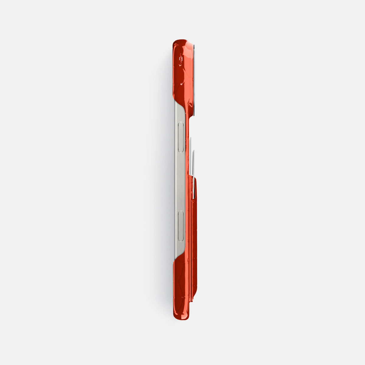 Orange iPhone 16 Pro Max Double Card Case Shiny Alligator with Steel Metal -3 | Orange-Steel