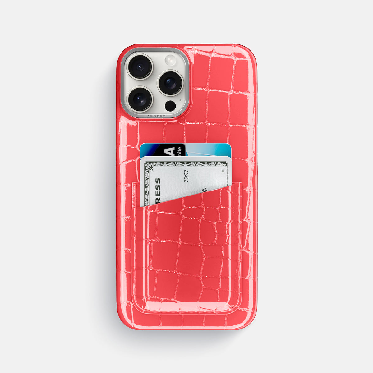 Papaya iPhone 16 Pro Max Double Card Case Shiny Alligator with Steel Metal -1 | Papaya-Steel