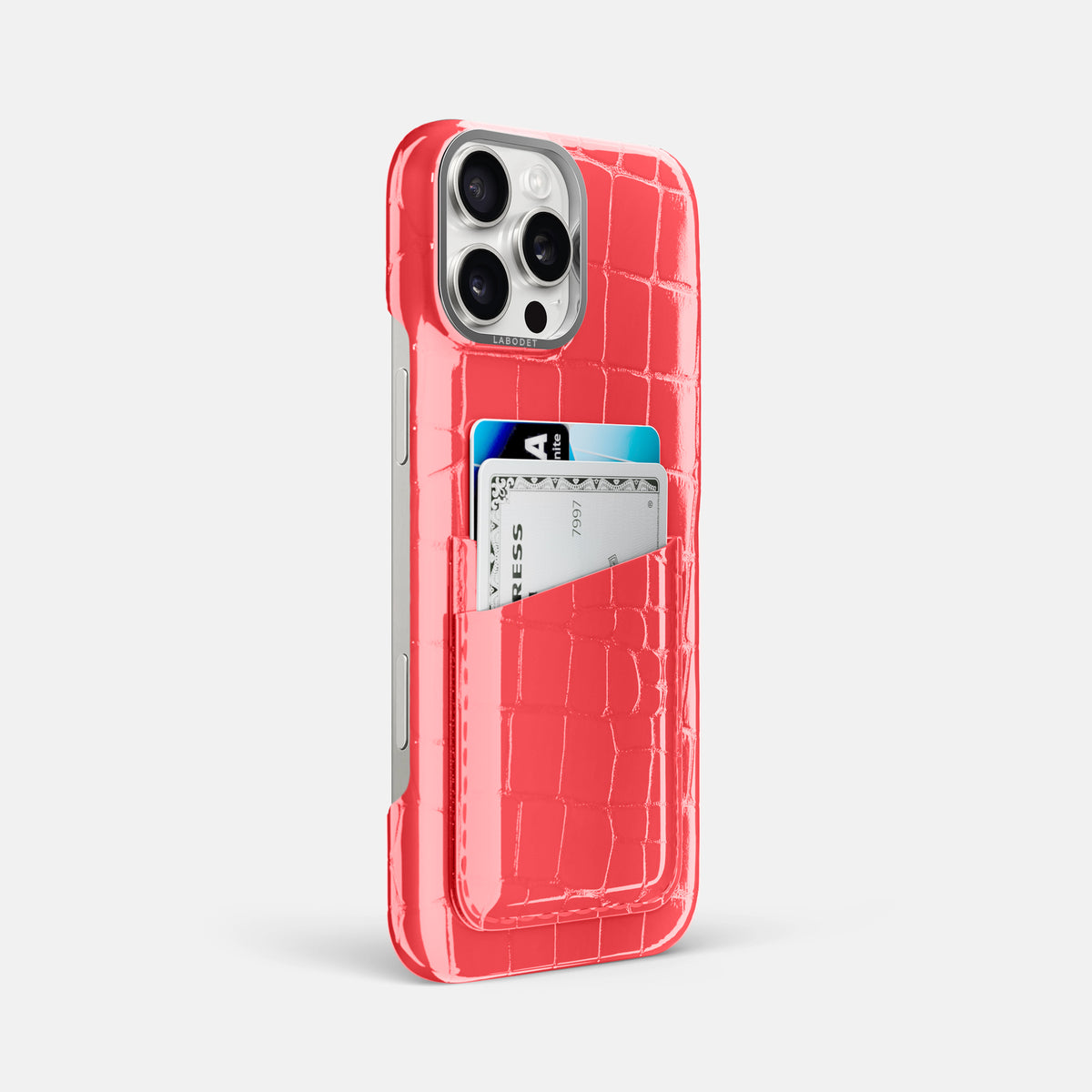 Papaya iPhone 16 Pro Max Double Card Case Shiny Alligator with Steel Metal -2 | Papaya-Steel