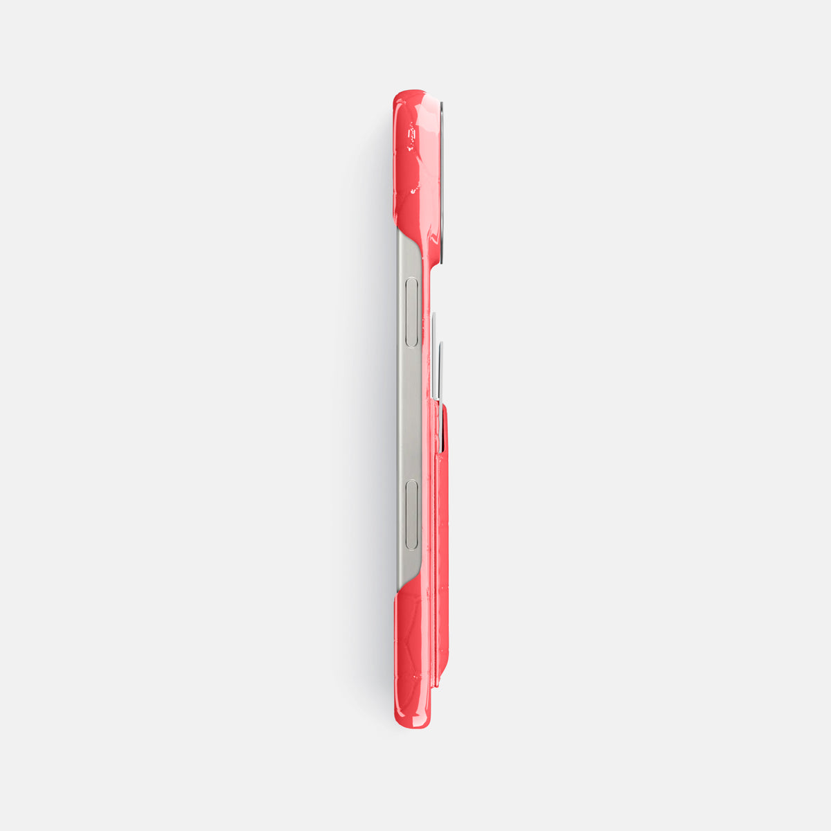 Papaya iPhone 16 Pro Max Double Card Case Shiny Alligator with Steel Metal -3 | Papaya-Steel