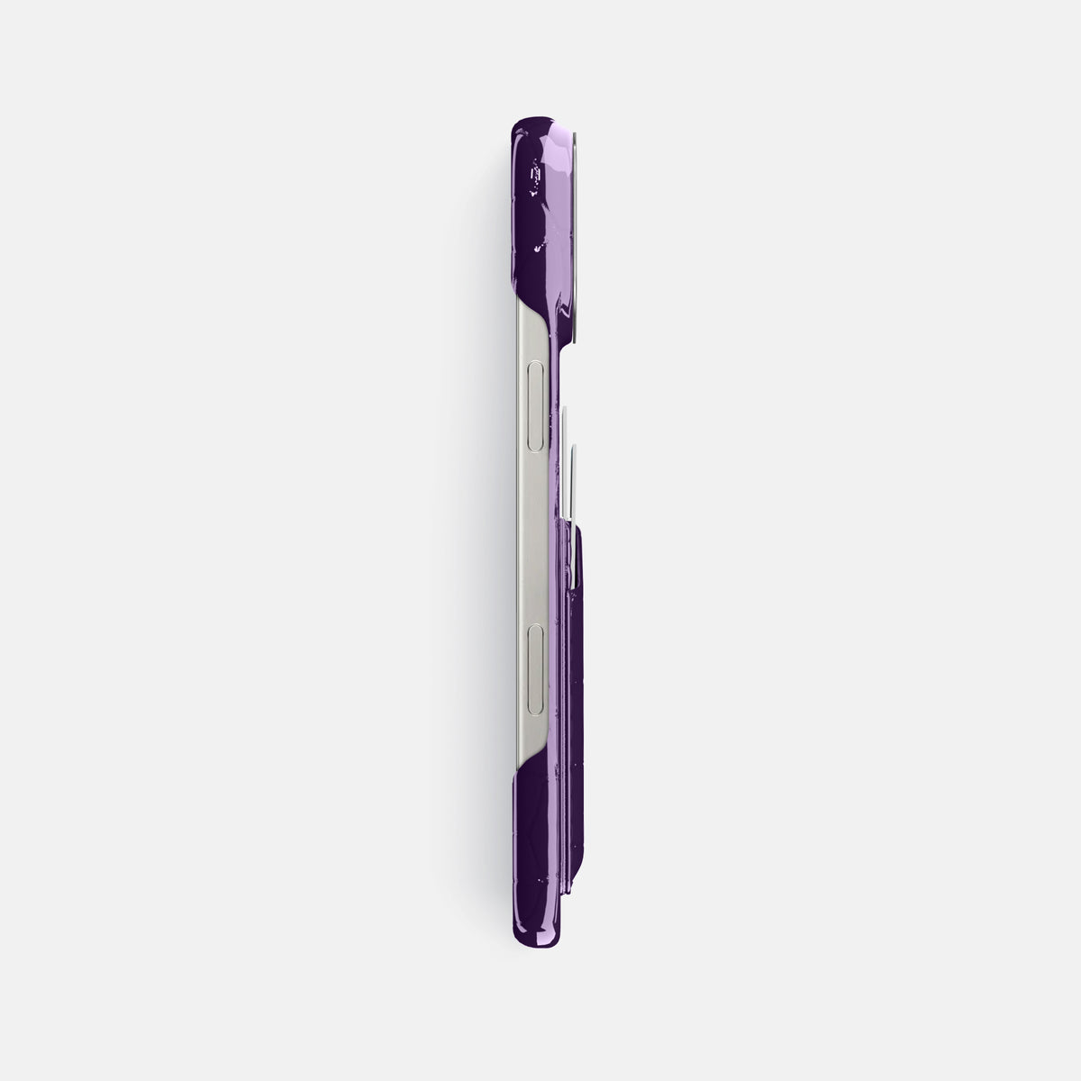 Purple iPhone 16 Pro Max Double Card Case Shiny Alligator with Steel Metal -3 | Purple-Steel