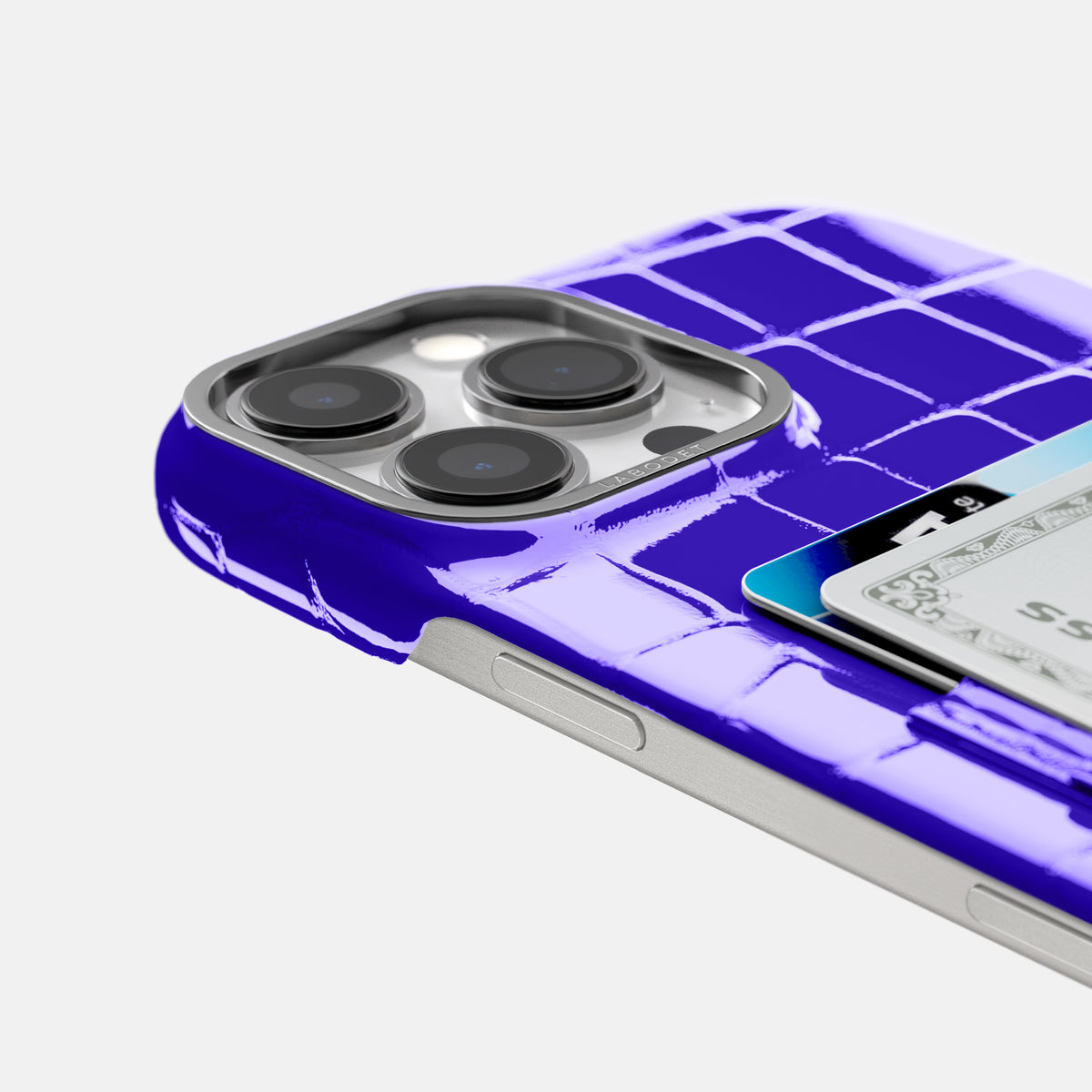 Royal Blue iPhone 16 Pro Max Double Card Case Shiny Alligator with Steel Metal -5 | Royal-Blue-Steel