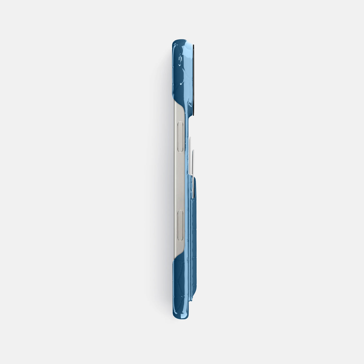 turqoise-blue iPhone 16 Pro Max Double Card Case Shiny Alligator with Black Metal -3 | turqoise-blue-Black