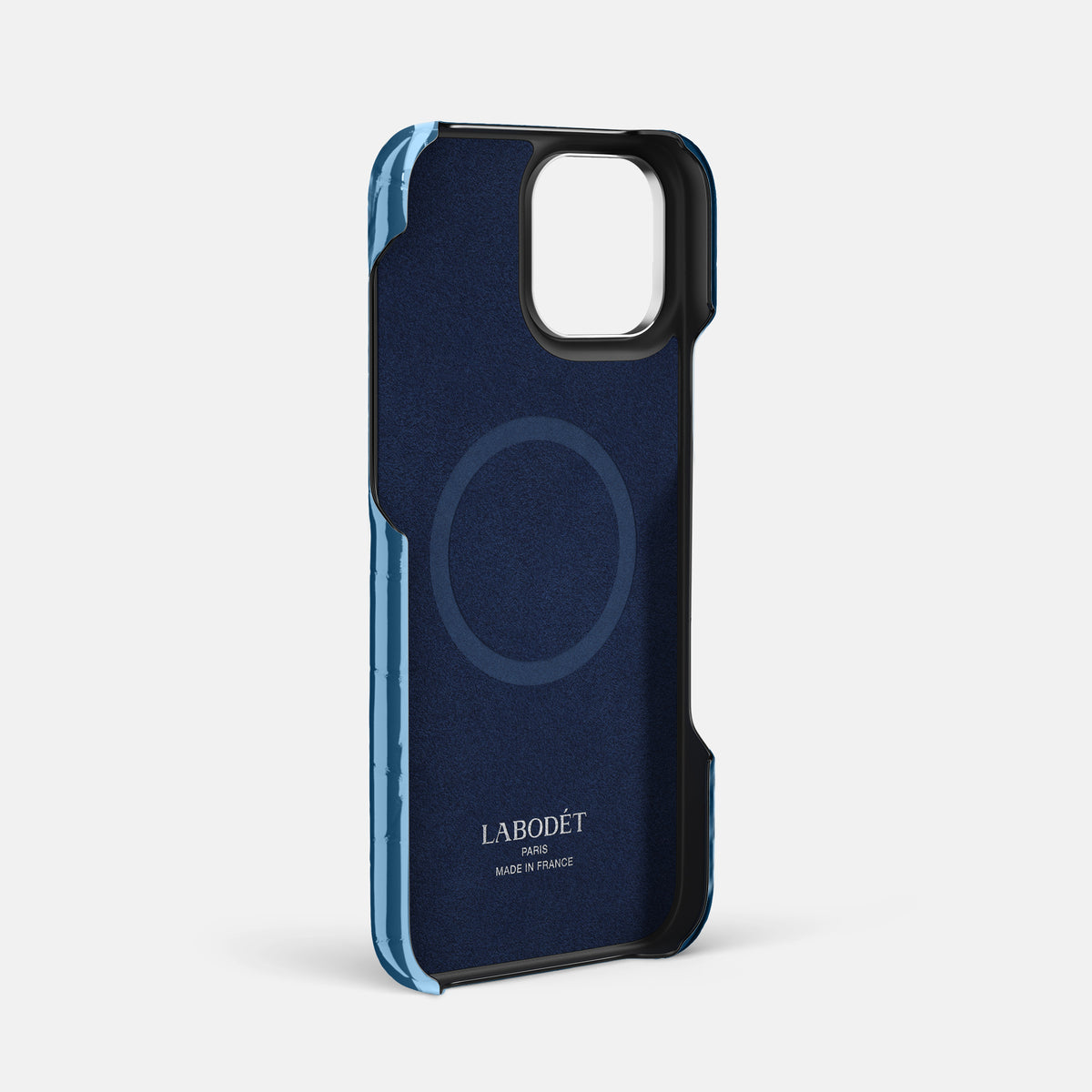 turqoise-blue iPhone 16 Pro Max Double Card Case Shiny Alligator with Steel Metal -4 | turqoise-blue-Steel