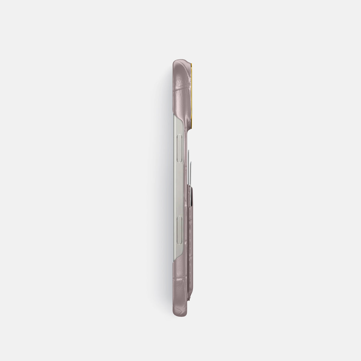 Pearlized-Pink iPhone 16 Pro Card Case Alligator with Gold Metal -3 | Pearlized-Pink-Gold