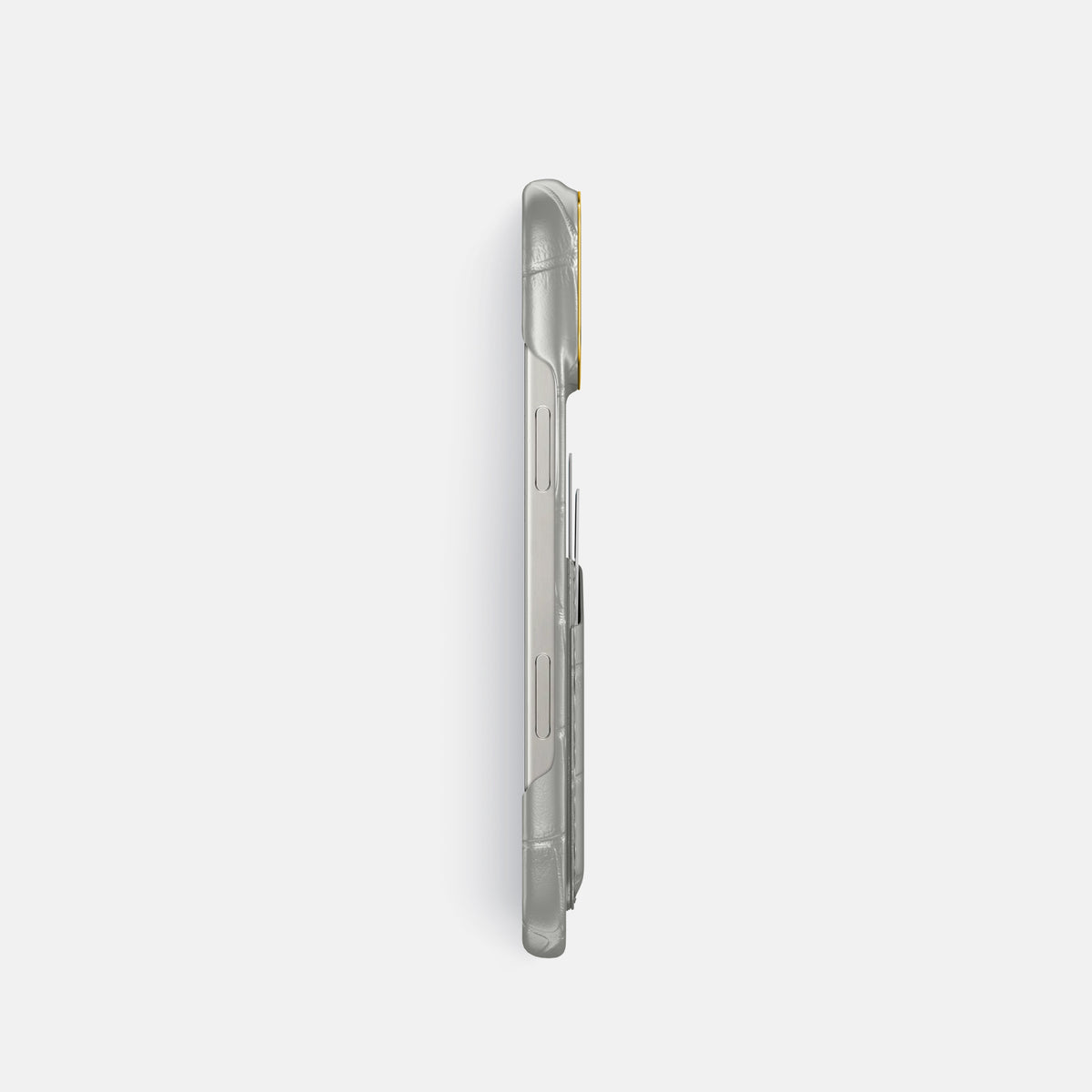 Pearlized-White iPhone 16 Pro Card Case Alligator with Gold Metal -3 | Pearlized-White-Gold