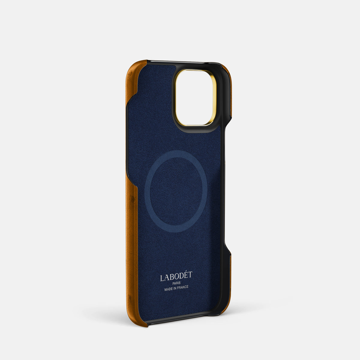 Chestnut iPhone 16 Pro Card Case Ostrich with Gold Metal -4 | Chestnut-Gold