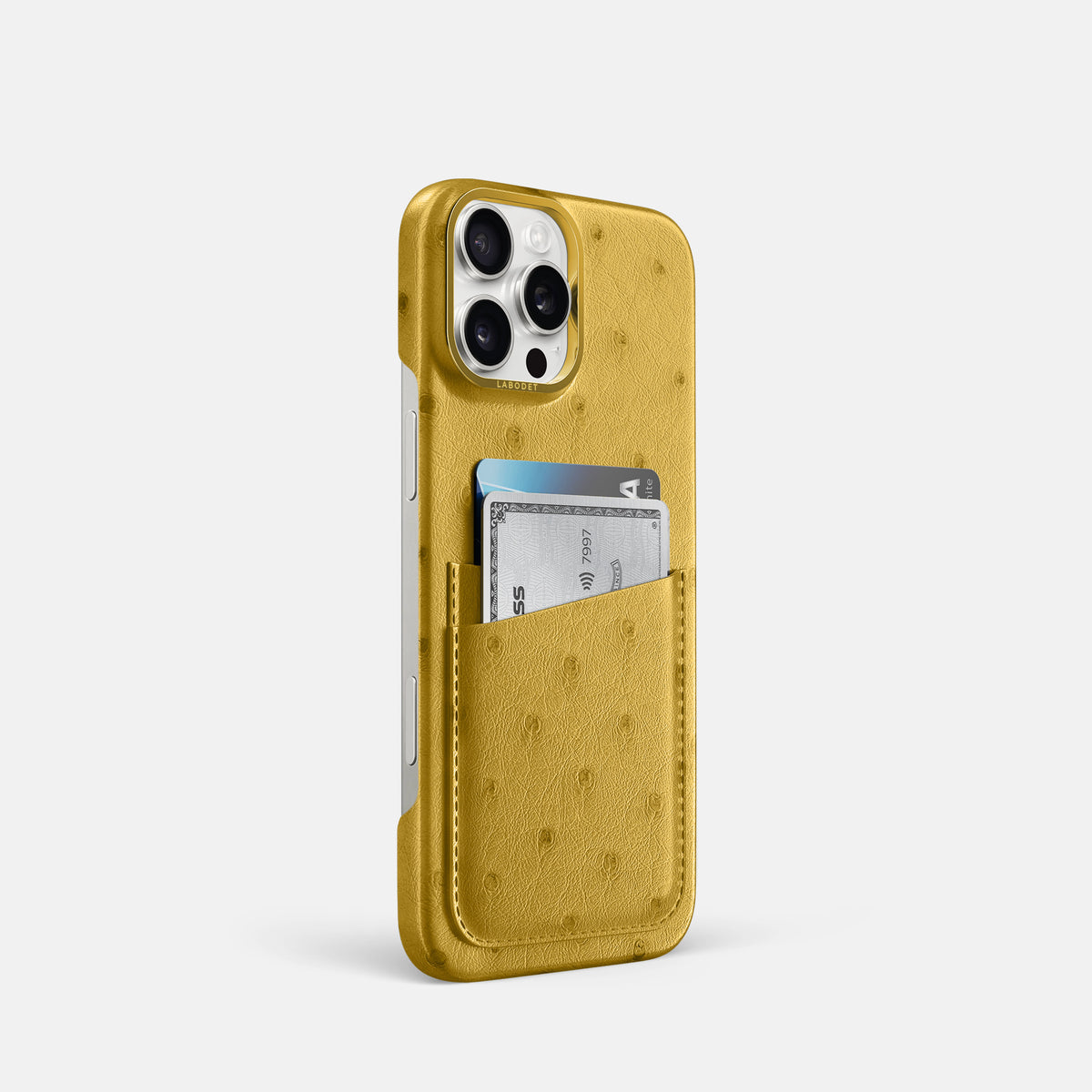 Gold iPhone 16 Pro Card Case Ostrich with Gold Metal -2 | Gold-Gold