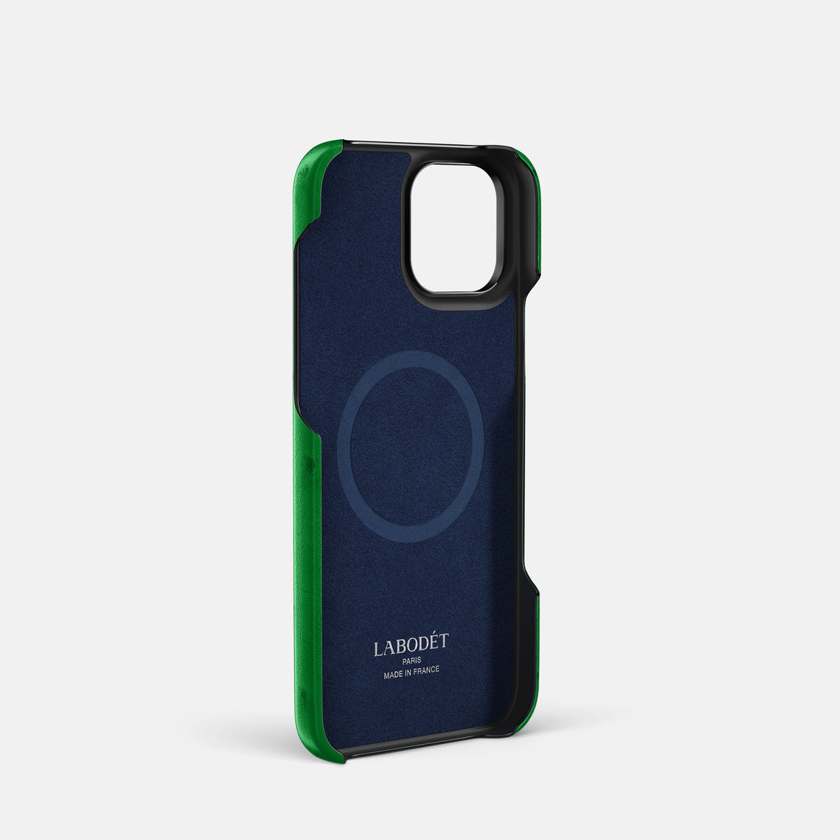 Kentucky Green iPhone 16 Pro Card Case Ostrich with Black Metal -4 | Kentucky-Green-Black
