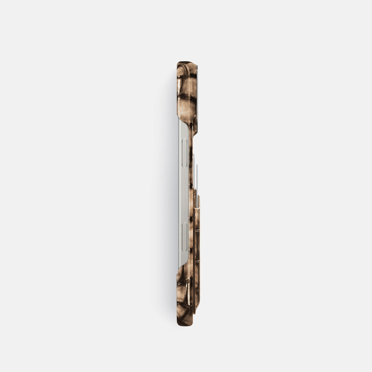 Etoupe iPhone 16 Pro Double Card Case Patina Alligator with Steel Metal -3 | Etoupe-Steel