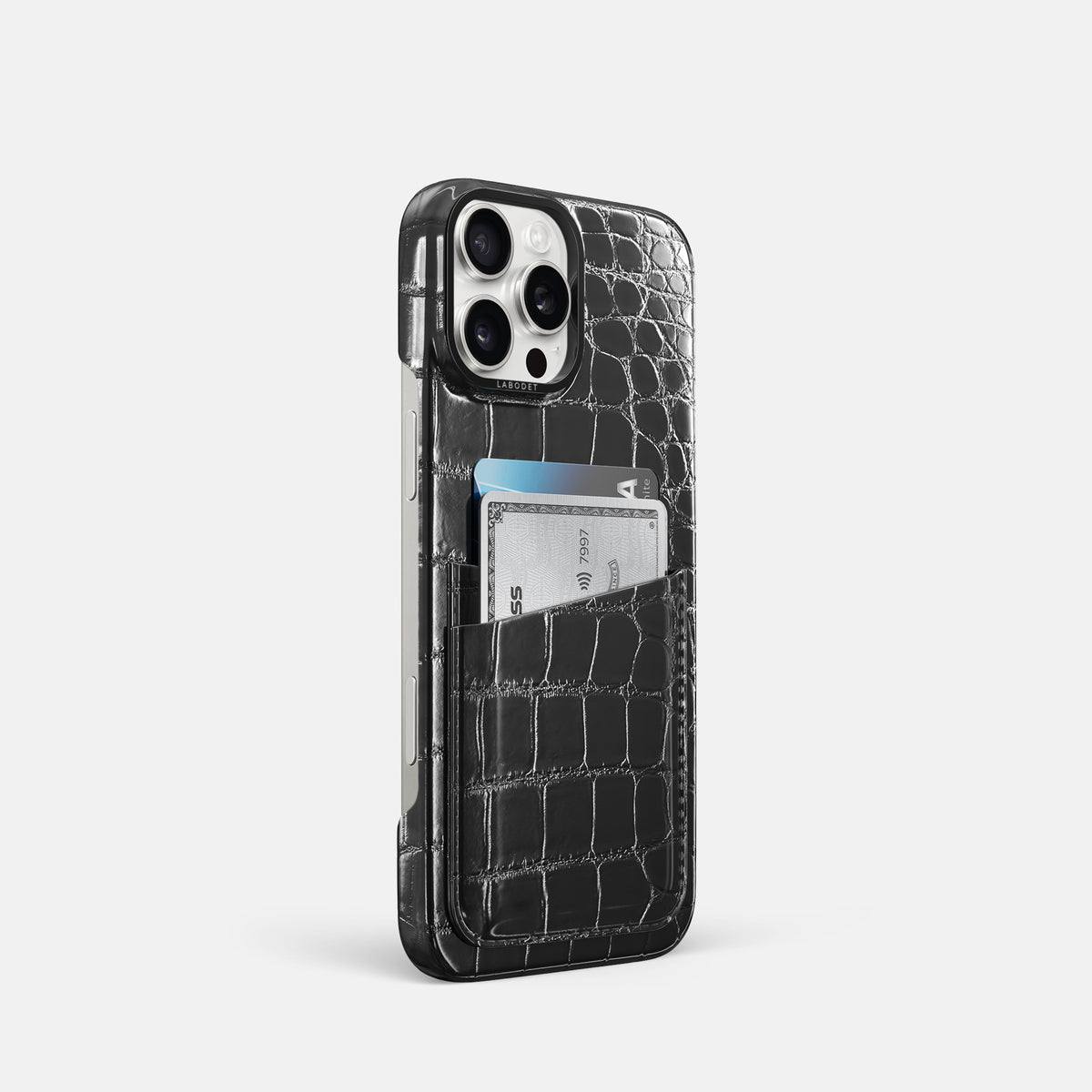 Havana-Black iPhone 16 Pro Double Card Case Patina Alligator with Black Metal -2 | Havana-Black-Black