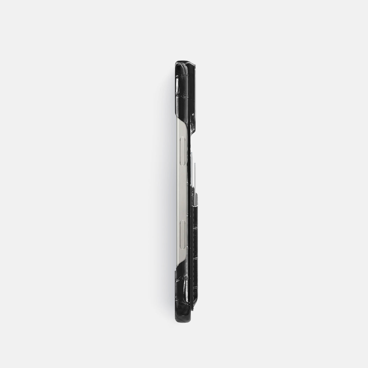 Havana-Black iPhone 16 Pro Double Card Case Patina Alligator with Steel Metal -3 | Havana-Black-Steel