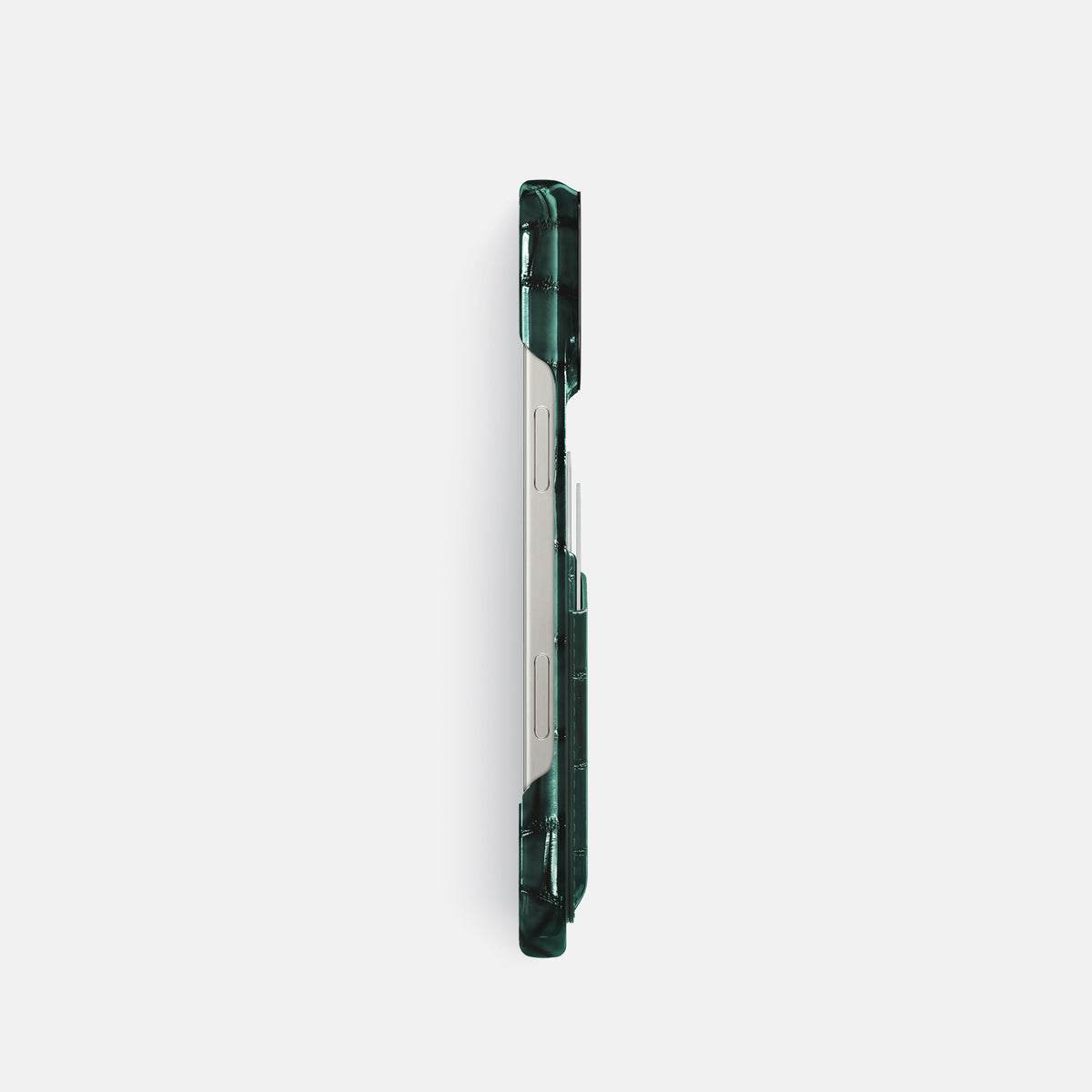 Green iPhone 16 Pro Double Card Case Patina Alligator with Black Metal -3 | Green-Black