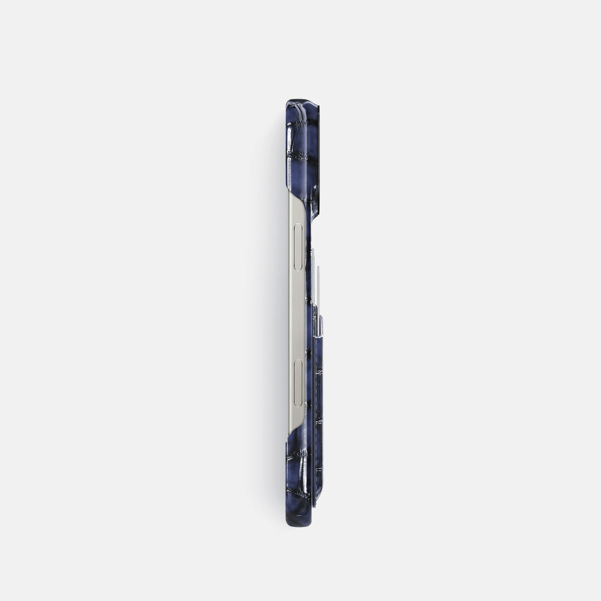 Havana-Blue iPhone 16 Pro Double Card Case Patina Alligator with Black Metal -3 | Havana-Blue-Black
