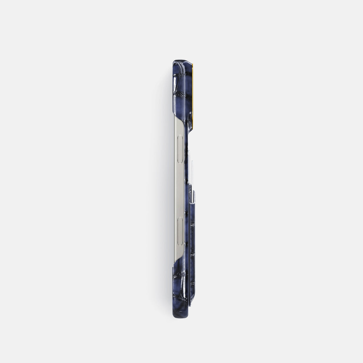 Havana-Blue iPhone 16 Pro Card Case Patina Alligator with Gold Metal -3 | Havana-Blue-Gold