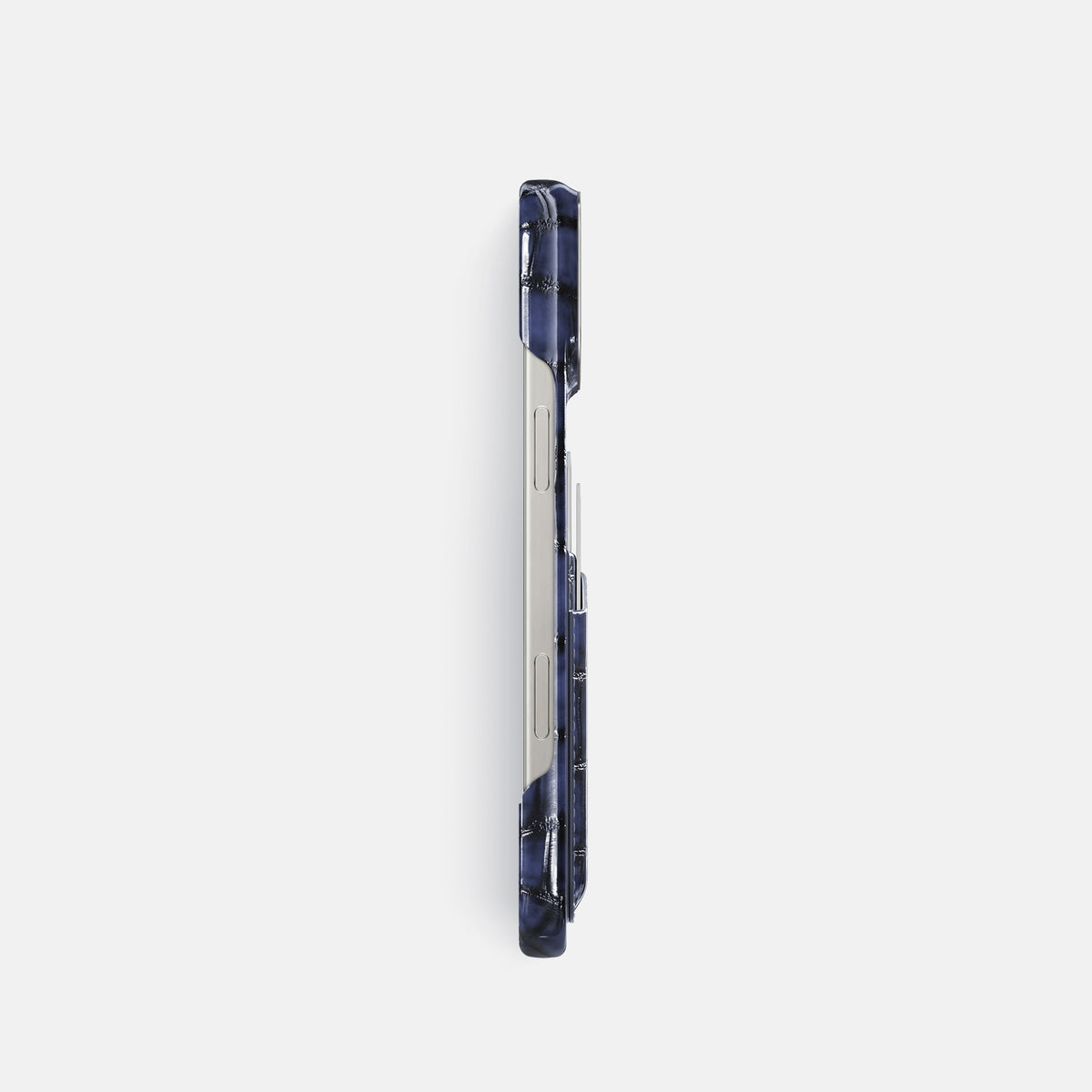 Havana-Blue iPhone 16 Pro Double Card Case Patina Alligator with Steel Metal -3 | Havana-Blue-Steel