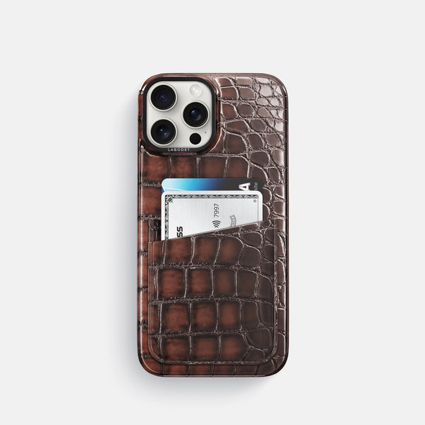 Double Card Case For iPhone 16 Pro In Patina Alligator