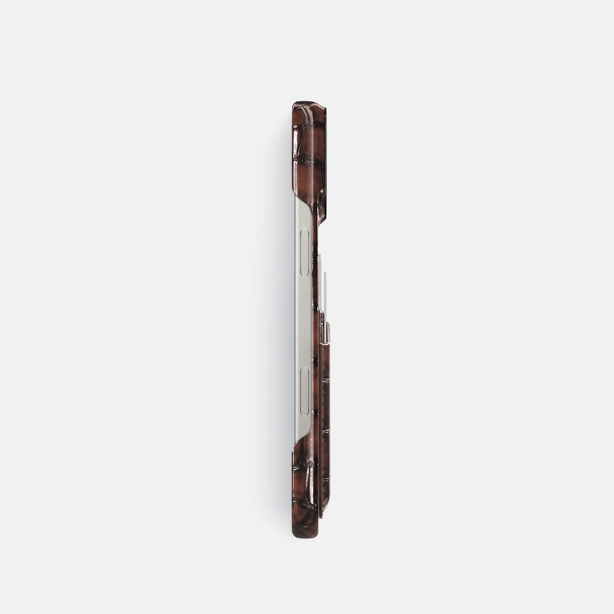 Havana-Brown iPhone 16 Pro Double Card Case Patina Alligator with Black Metal -3 | Havana-Brown-Black
