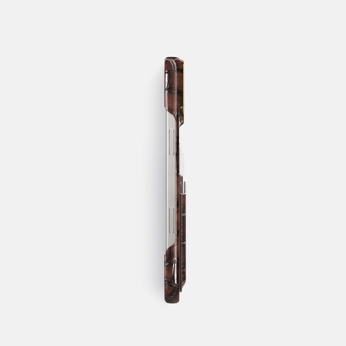 Havana-Brown iPhone 16 Pro Card Case Patina Alligator with Gold Metal -3 | Havana-Brown-Gold