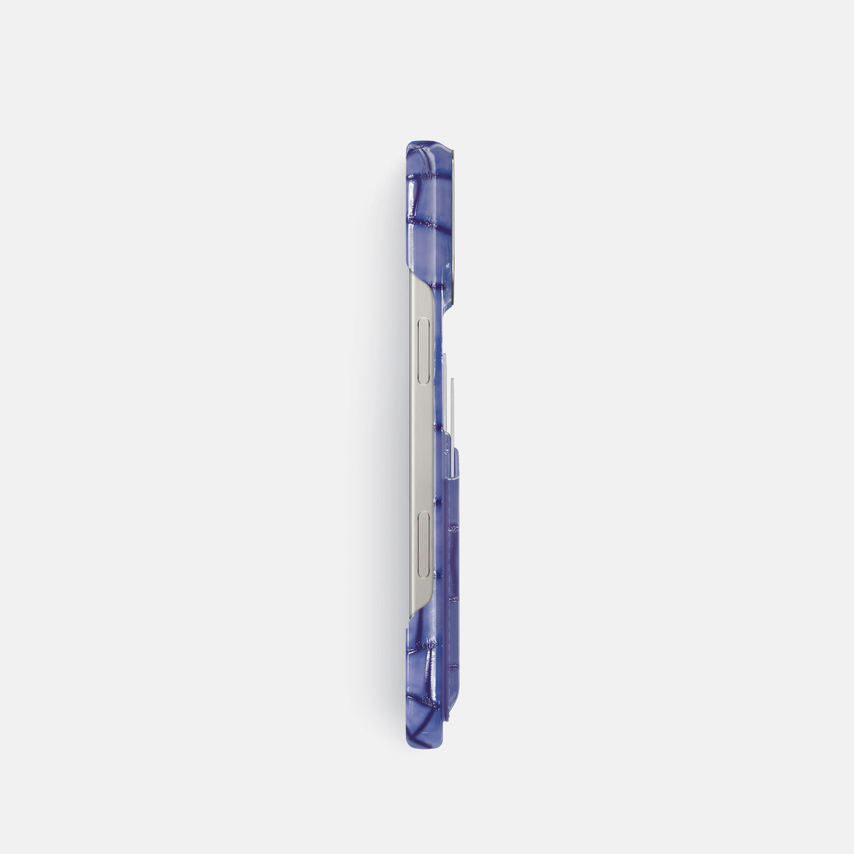 Lilac iPhone 16 Pro Double Card Case Patina Alligator with Steel Metal -3 | Lilac-Steel