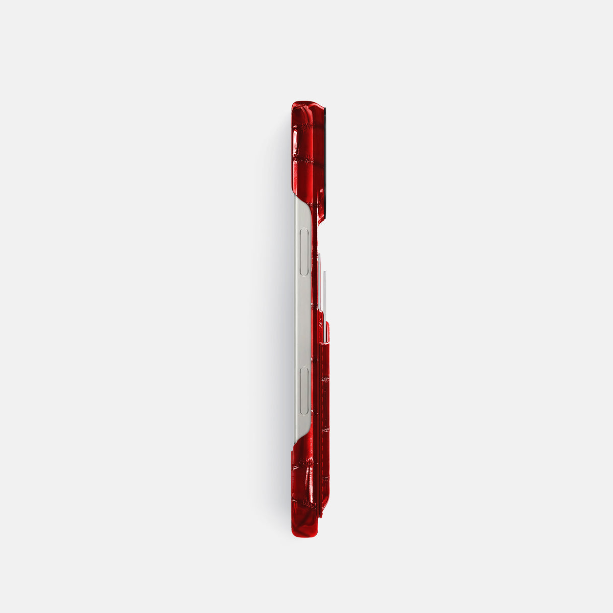 Burgundy iPhone 16 Pro Double Card Case Patina Alligator with Black Metal -3 | Burgundy-Black