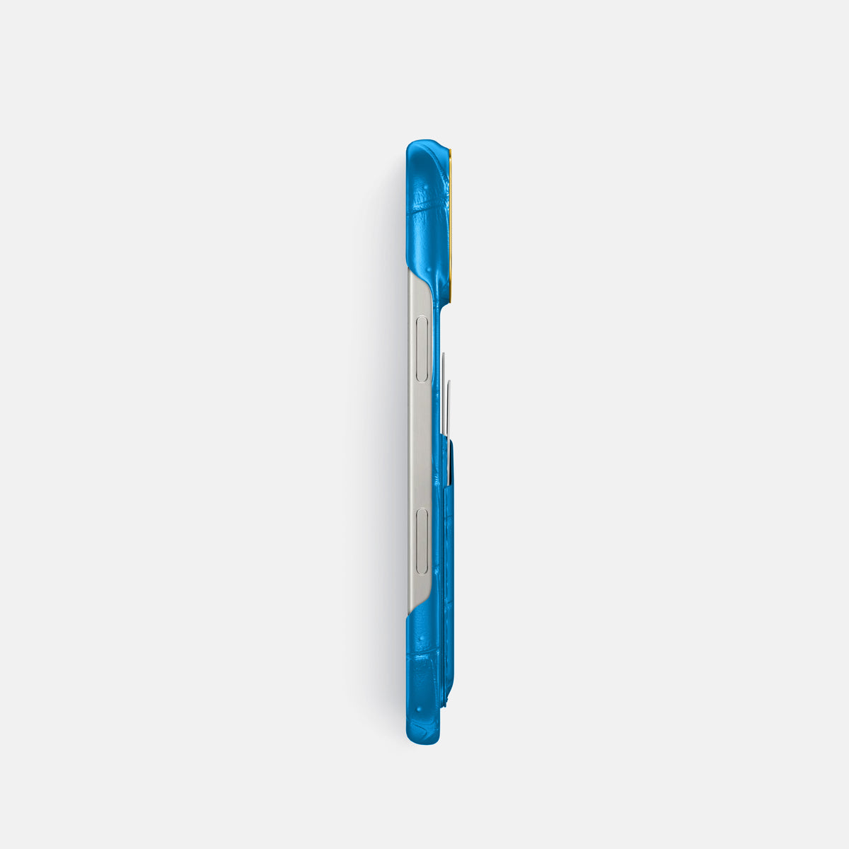 Blue-Lagoon iPhone 16 Pro Double Card Case Porosus Crocodile with Gold Metal -3 | Blue-Lagoon-Gold