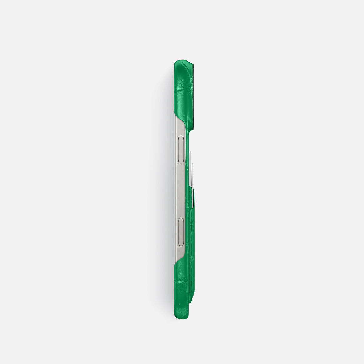 Cactus-Green iPhone 16 Pro Double Card Case Porosus Crocodile with Black Metal -3 | Cactus-Green-Black