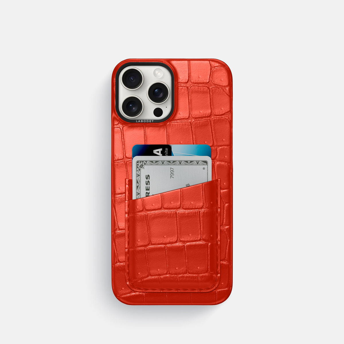 Rust iPhone 16 Pro Double Card Case Porosus Crocodile with Black Metal -1 | Rust-Black