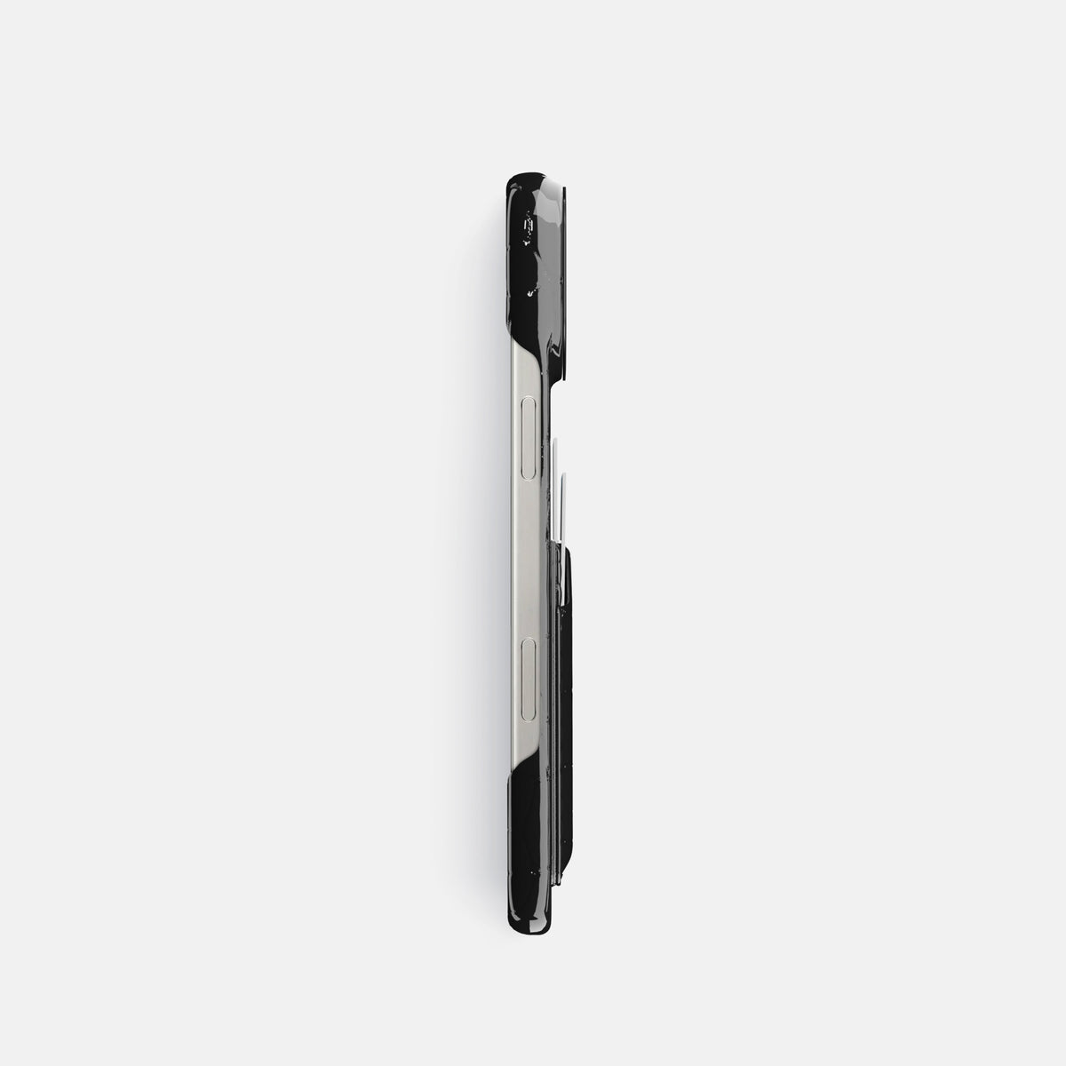 Black iPhone 16 Pro Double Card Case Shiny Alligator with Black Metal -3 | Black-Black