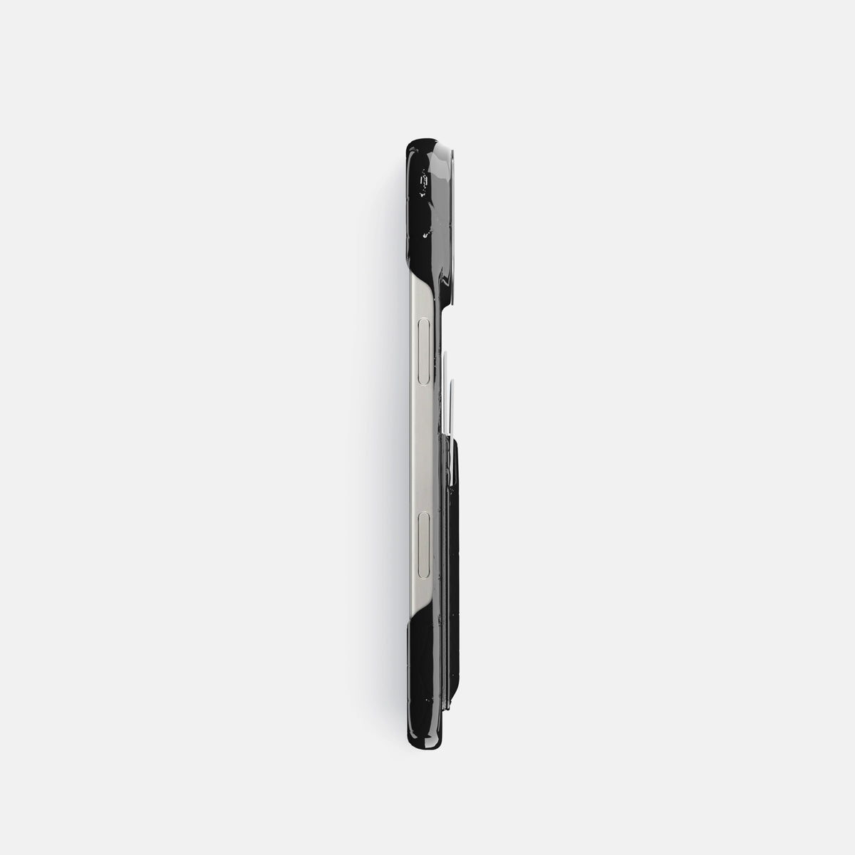 Black iPhone 16 Pro Double Card Case Shiny Alligator with Steel Metal -3 | Black-Steel