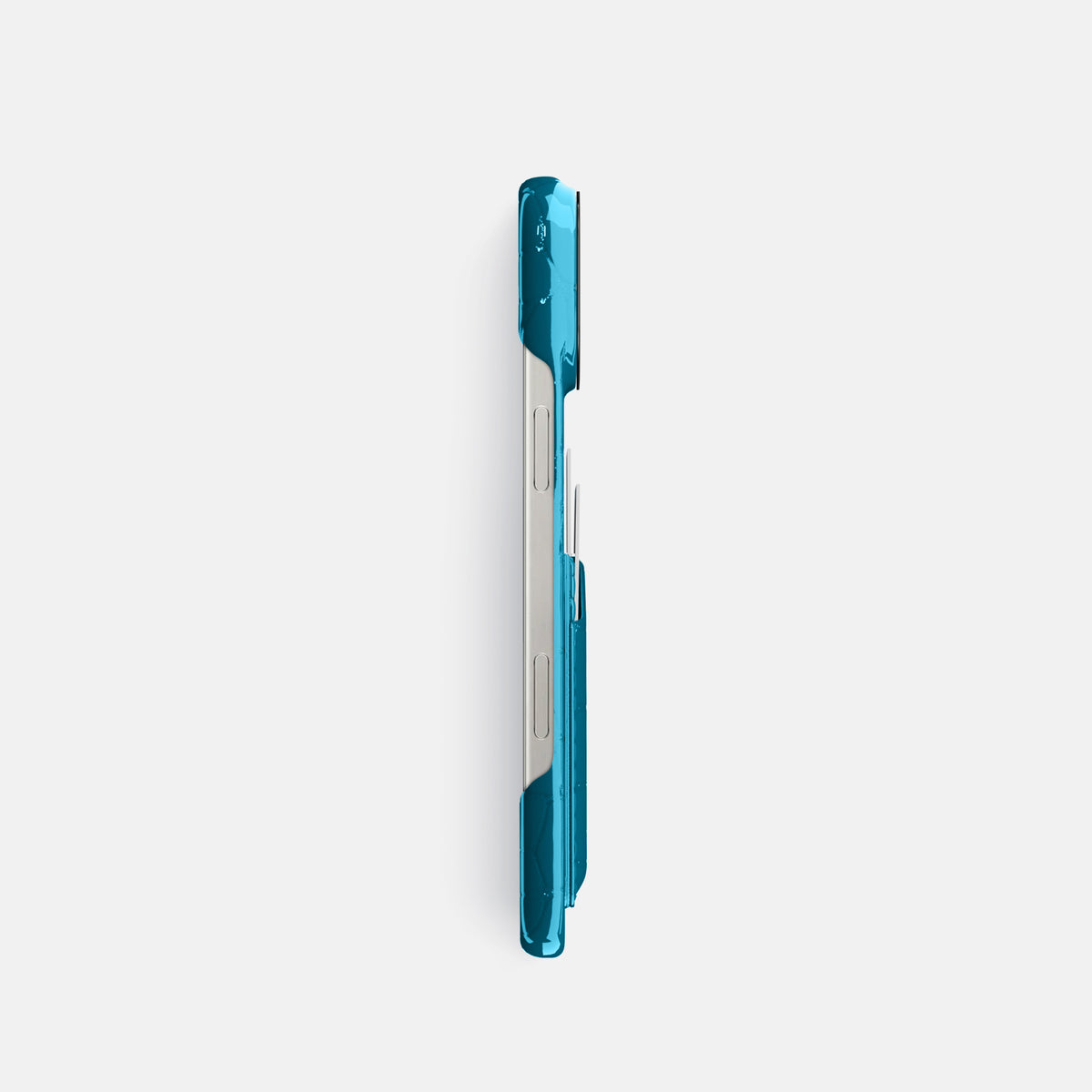 Blue iPhone 16 Pro Double Card Case Shiny Alligator with Black Metal -3 | Blue-Black