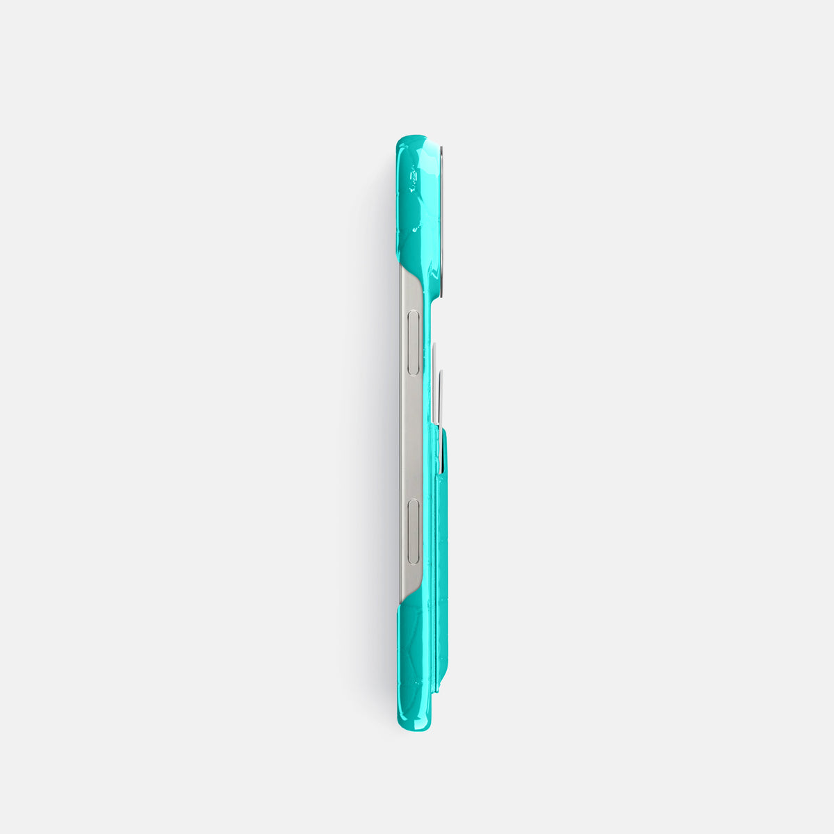 Mint iPhone 16 Pro Double Card Case Shiny Alligator with Steel Metal -3 | Mint-Steel