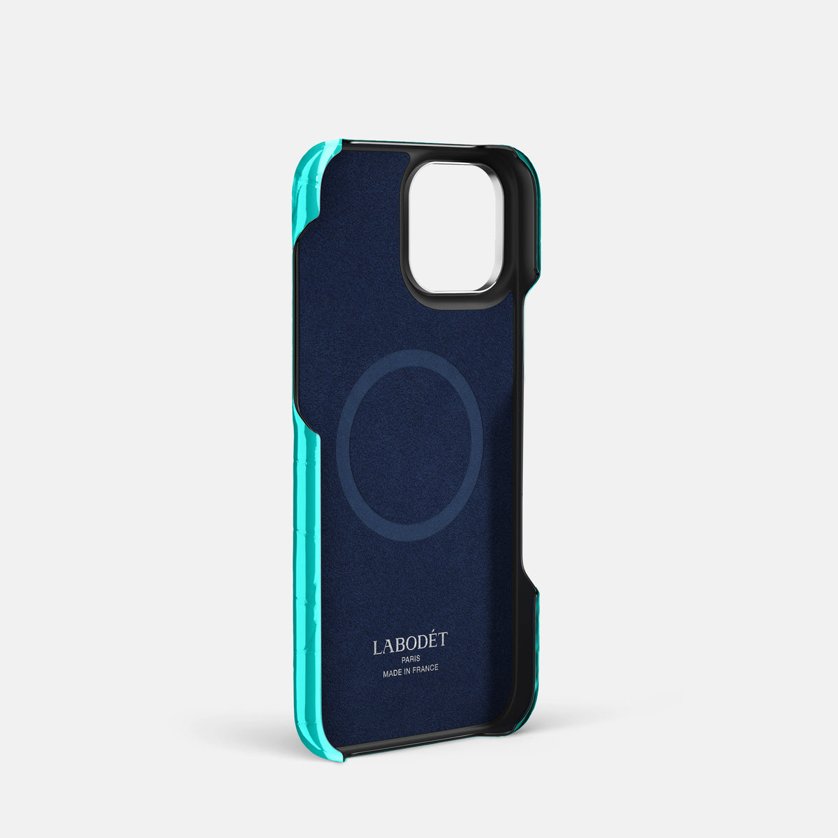 Mint iPhone 16 Pro Double Card Case Shiny Alligator with Steel Metal -4 | Mint-Steel