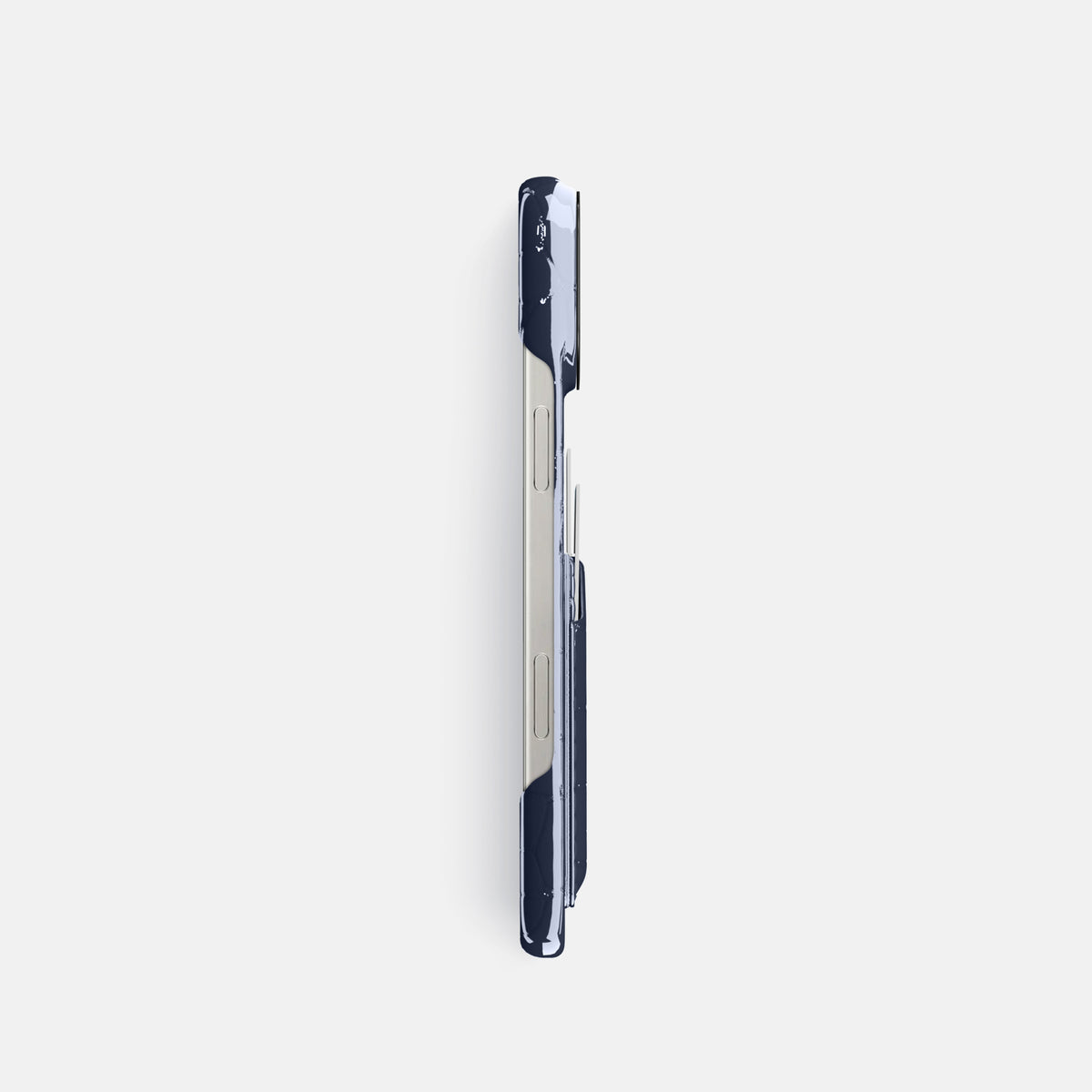 Navy-Blue iPhone 16 Pro Double Card Case Shiny Alligator with Black Metal -3 | Navy-Blue-Black
