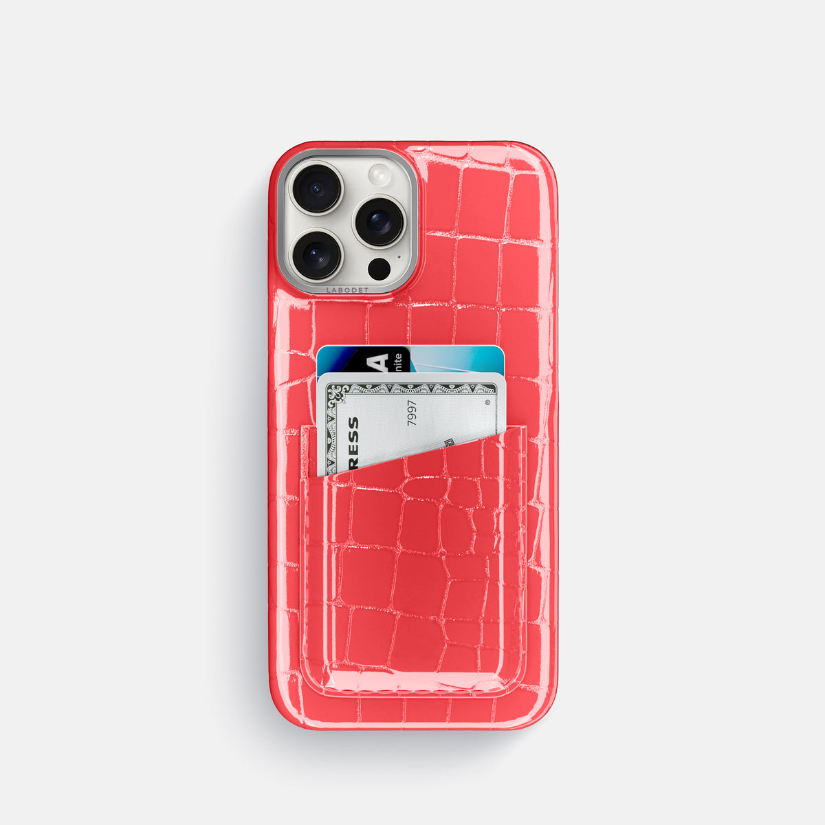 Papaya iPhone 16 Pro Double Card Case Shiny Alligator with Steel Metal -1 | Papaya-Steel