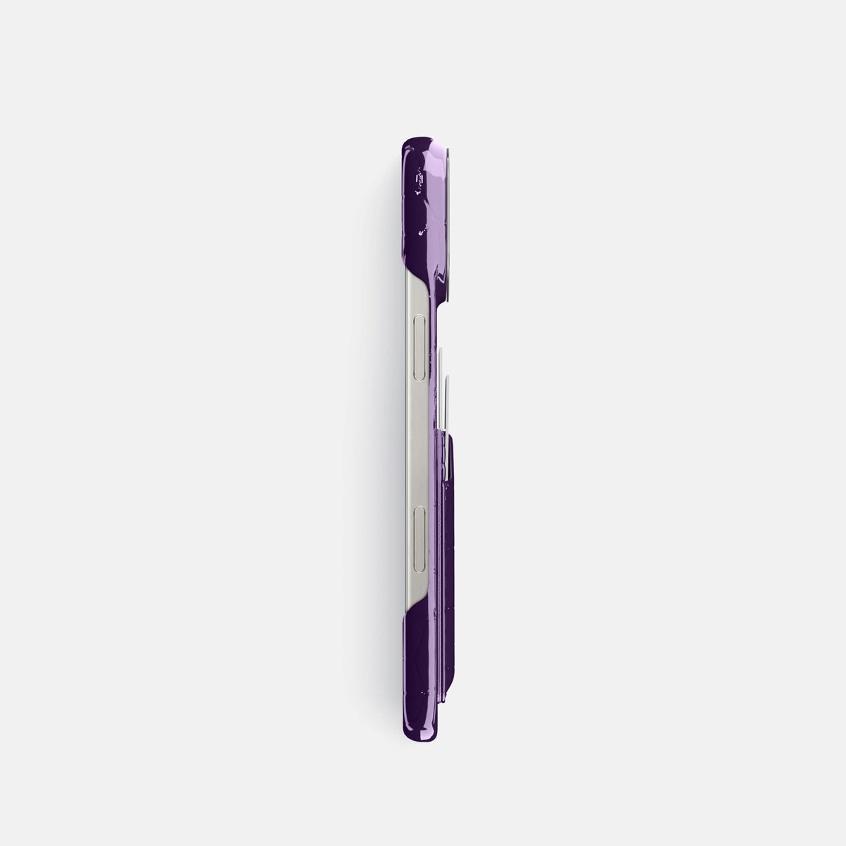 Purple iPhone 16 Pro Double Card Case Shiny Alligator with Steel Metal -3 | Purple-Steel